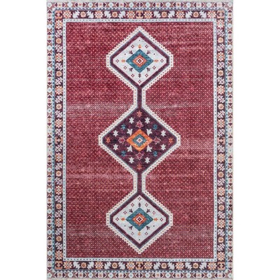 Nuloom Baitadi Geometric Pet Friendly Machine Washable Area Rug, 5' x 7' 5", Burgundy