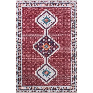 Nuloom Baitadi Geometric Pet Friendly Machine Washable Area Rug, 5' x 7' 5", Burgundy - 1 of 4