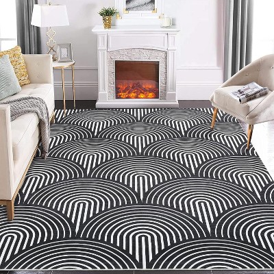 Washable Area Rug Modern Abstract Low Pile Non Slip Stain Resistant Foldable Carpet for Living Room Bedroom Study Room