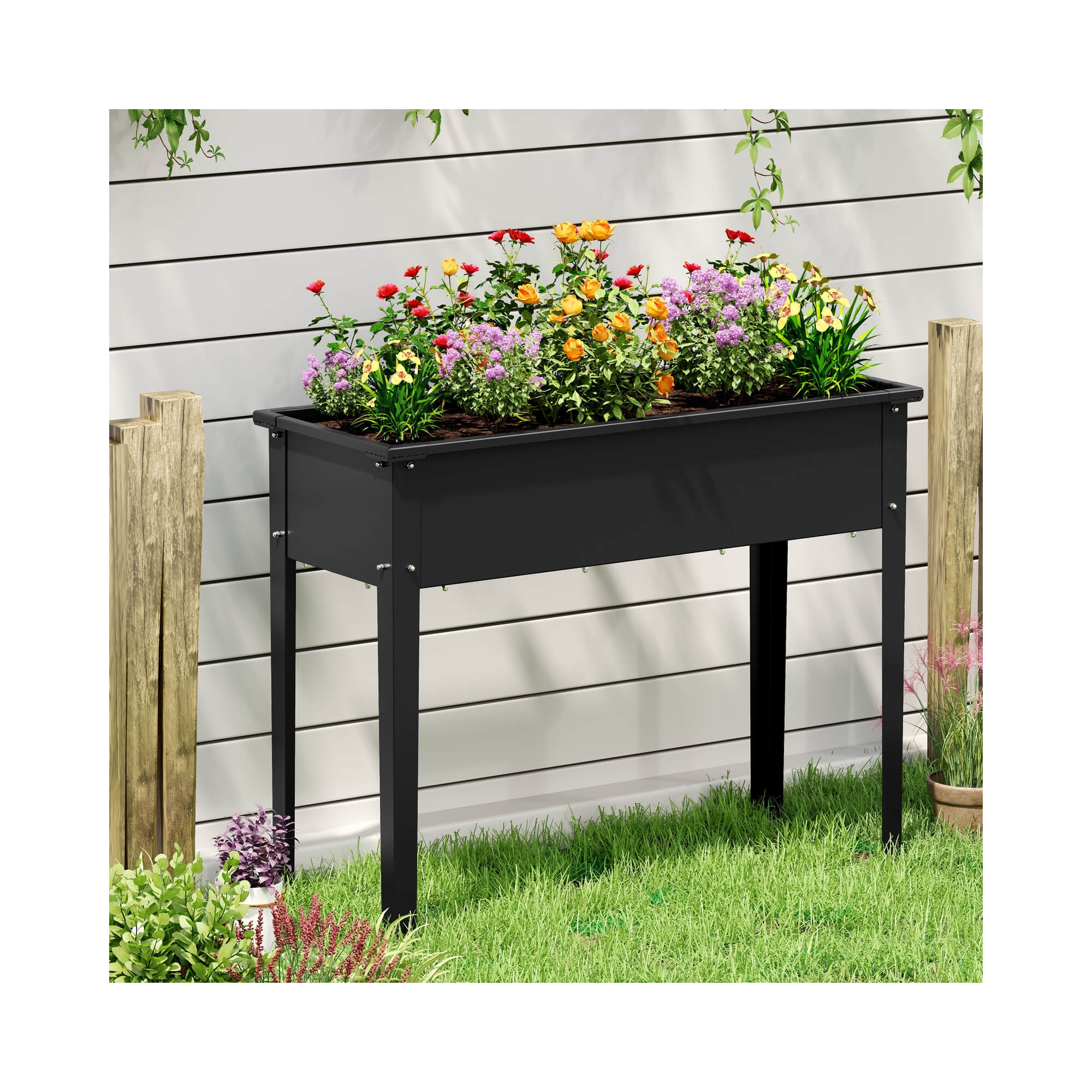 Costway 40'' Raised Garden Bed with Legs Metal Elevated Planter Box Drainage Hole Backyard
