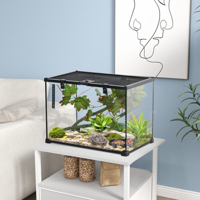 14 Gallon Black Glass Reptile Terrarium Tank with Sliding Screen Top