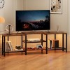 Retro color/Grey Corner TV Stand for 55/65/75" TV - 4 Open Storage Shelves, LED Lights, Power Outlets, Durable Metal Frame, Easy Assembly - 3 of 4