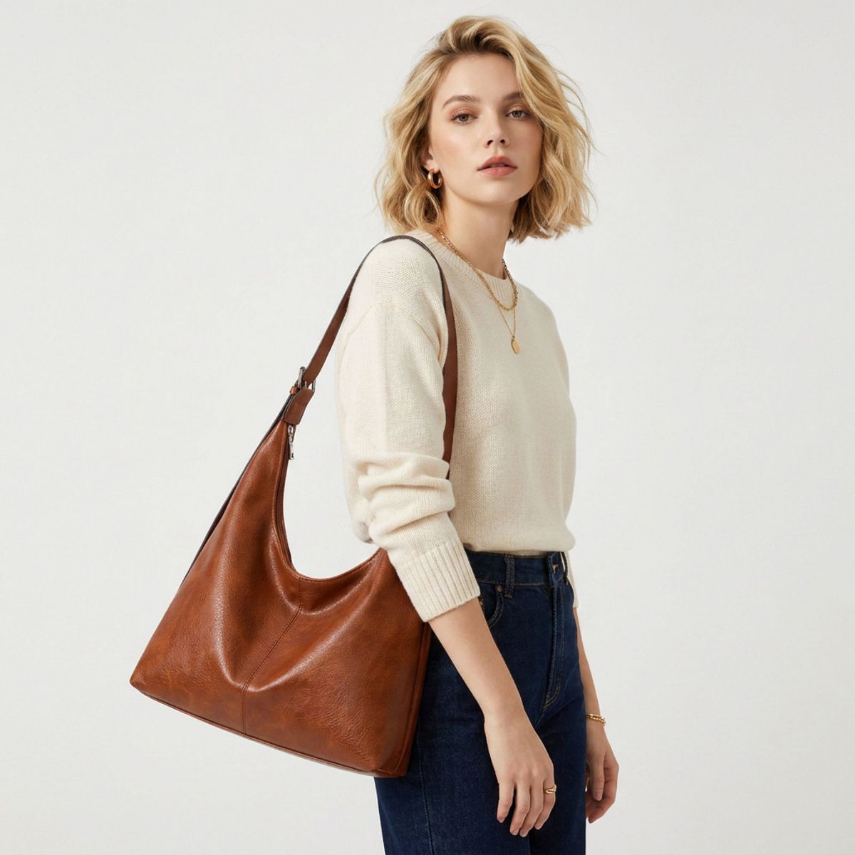 Alilang Faux Leather Hobo Shoulder Bag with Adjustable Strap and Roomy Pockets - thumbnail 7