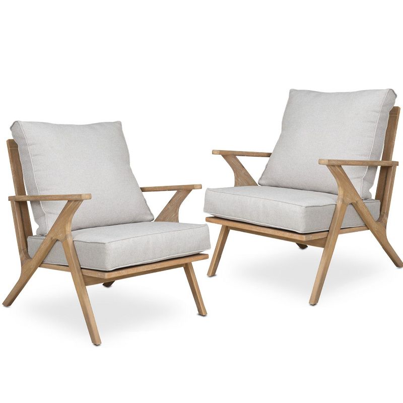 Lilian 2-piece Acacia Wood Patio Accent Chair Set, Accent Arm Chair with Cushions, Outdoor Furniture - Maison Boucle, 2 of 7