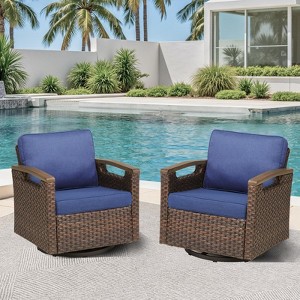 Patio Furniture Set, Outdoor Wicker Sofa Couch with Metal Armrest, Swivel Rocking Chairs, Ottomans, All-Weather Conversation Set for Garden - 1 of 4