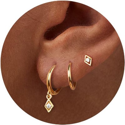 Freekiss 3 Pairs Gold Hoop Earrings Set: Dainty Stud Earrings Trendy Small 14K Gold Plated Hypoallergenic Dangle Cartilage