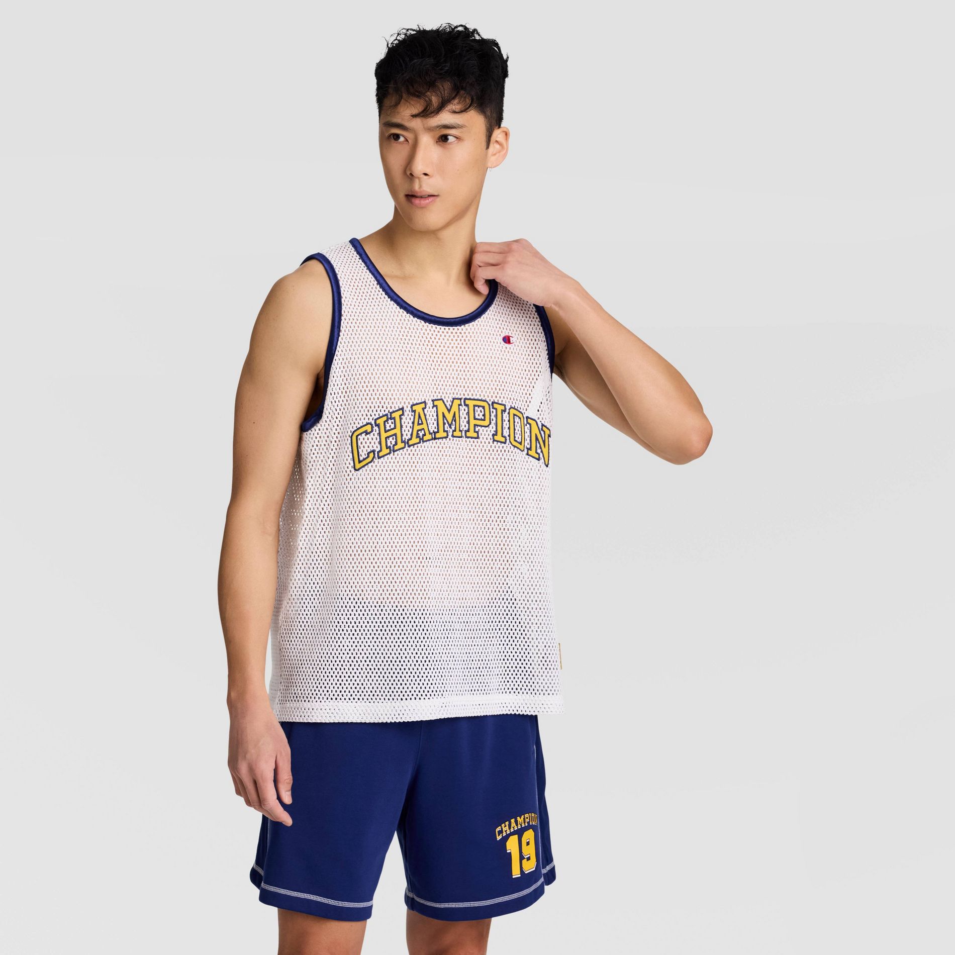 Champion Men's Classic Fit Heritage Hoops Crochet Gameday Jersey - Bright White