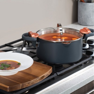 12-Inch Black and Copper Aluminum Pasta Pot with Strainer Lid