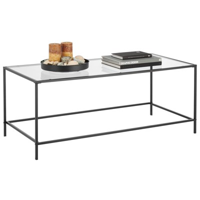 mDesign Metal and Glass Top Rectangle Accent Coffee Table Furniture