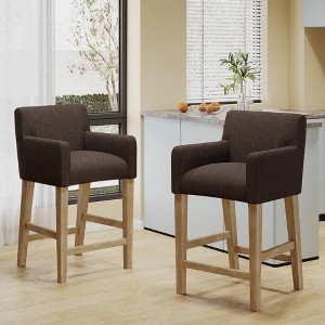 Fabric Upholstered 26" Counter Stools, Set of 2 with Armrests, Rubberwood Frame and H-Base for Kitchen, Dining or Home Bar - 1 of 4
