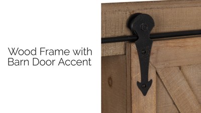 Rustic Brown Wood Wall Storage Cabinet with Vanity Mirror and Sliding Barn Door