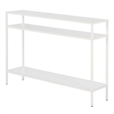 Matte White Steel Console Table with Shelves