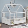 Sapphtopaz Wooden House Bed Frame for Kids with Roof & Fence Floor Platform Bed with Sturdy Frame for Kids Bedroom,Playroom,Nursery - 3 of 4