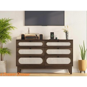 Rattan Drawer Dresser, with USB Ports and Outlets, 6 Chests of Drawers Storage for Bedroom Equipped with Anti-Tip Kits - 1 of 4