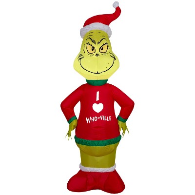Gemmy Christmas Inflatable Grinch in Who Ville Sweater, 4 ft Tall, Multi