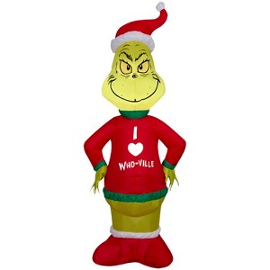 Gemmy Christmas Inflatable Grinch in Who Ville Sweater, 4 ft Tall, Multi - 1 of 4