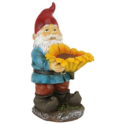 Colorful Resin Garden Gnome with Sunflower Bird Feeder
