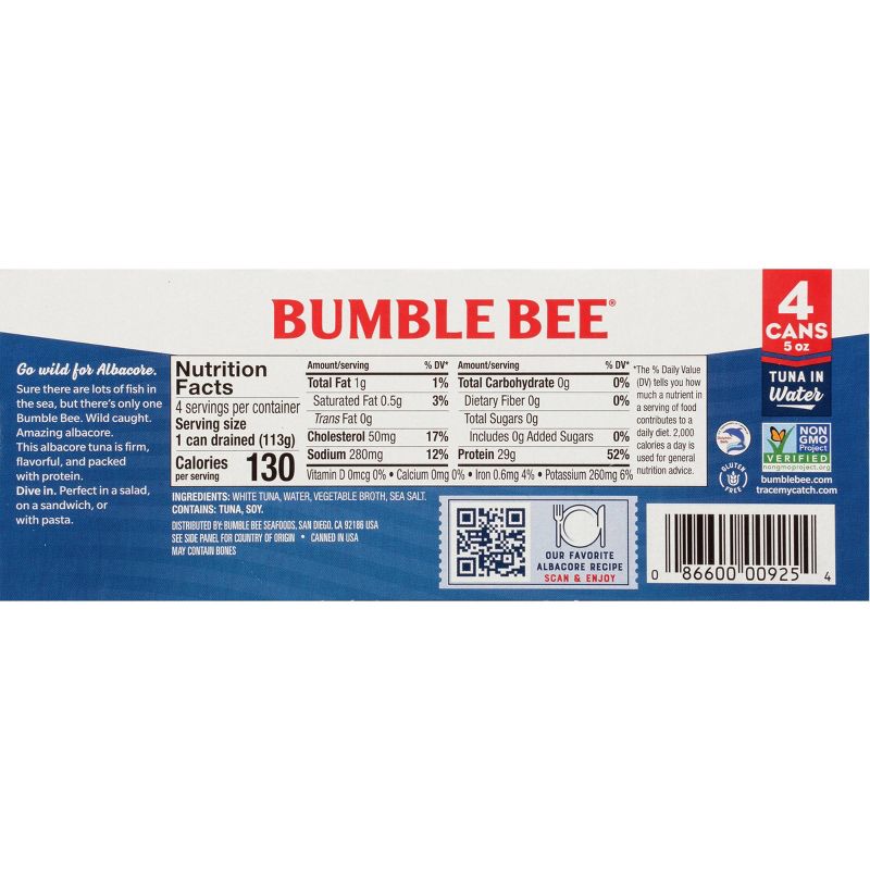 Bumble Bee Solid White Albacore Tuna in Water - 5oz/4ct, 3 of 7