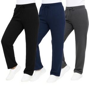 Blue Ice Women's Loose Fit  Classic Heavyweight Fleece Sweatpants with Open Bottom -3 Pack - 1 of 2