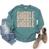 Gobble Gobble Block Distressed - Women's Garment Dyed Long Sleeve Graphic T-Shirt - 3 of 4