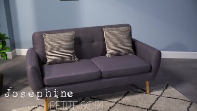 Mid-Century Blue Tufted Fabric Sofa with Wood Legs