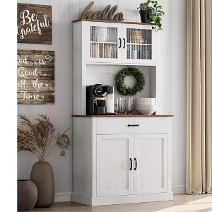 Kitchen Pantry Cabinet, 71" Tall Kitchen Hutch Storage Pantry with Microwave Stand, Freestanding Buffet with Shelves and Glass Doors - 1 of 4