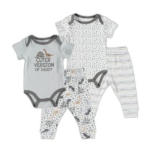 BG Baby Gear Baby Boy Baby Clothes Layette Set Footless Sleep and Play 4 Pack Dinoaurs Gift from Daddy 3-6M - 1 of 3