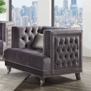 Acme Furniture 38" Hegio Chair Gray Velvet: Upholstered Tufted Armchair, No Assembly, Wood Frame - 1 of 4