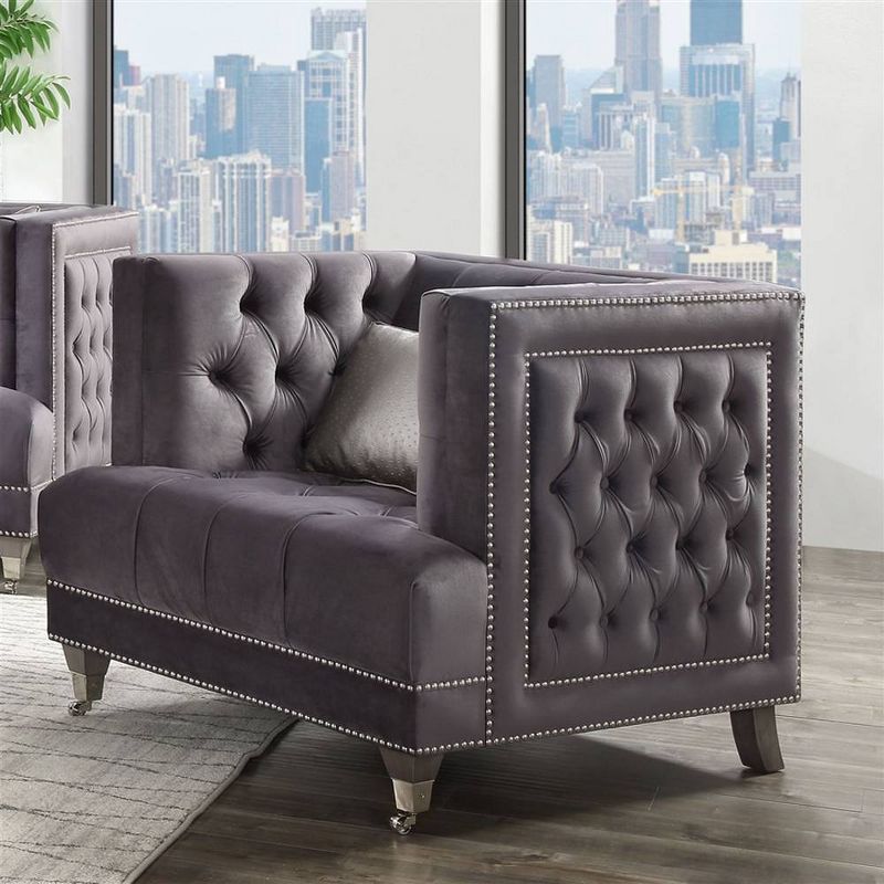 38&#34; Hegio Chair Gray Velvet - Acme Furniture, 1 of 13