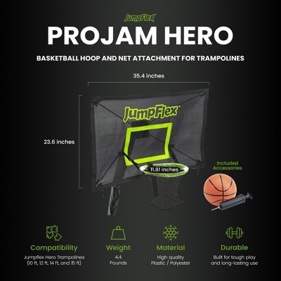 JumpFlex Black and Green Flexible Trampoline Basketball Hoop