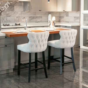 DOMETOUR Velvet Upholstered Wing-Back Barstools with Button Tufted DecorationBand Chrome Nailhead Trim Leisure Style Bar Chair Set of 2 - 1 of 4