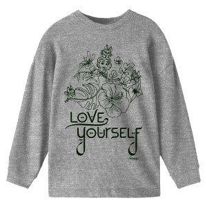 Spellbound Fairy & Flowers Love Yourself Youth Athletic Heather Crew Neck Long Sleeve Tee - 1 of 2