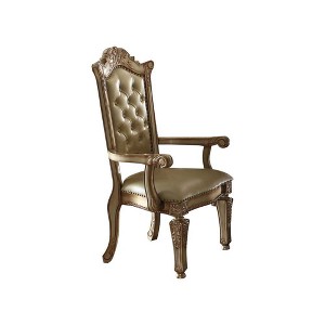 27" Vendome Accent Chair Bone Synthetic Leather/Gold Patina Finish - Acme Furniture: Tufted, No Assembly, Wood Frame - 1 of 4