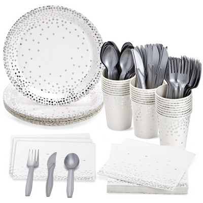 Juvale 144 Piece Silver Party Supplies For Wedding, Birthday