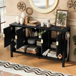 Merax 4-Door Geometric Sideboard with Dual Hooks, Adjustable Shelves, and Open Bottom Display - 1 of 4