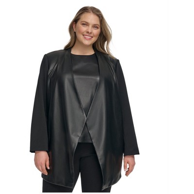 Calvin Klein Womens Mixed-Media Long-Sleeve Blazer Jacket