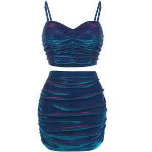 Allegra K Women's Party Shiny Outfit Cami and Bodycon Skirt Set 2 Piece - 1 of 4