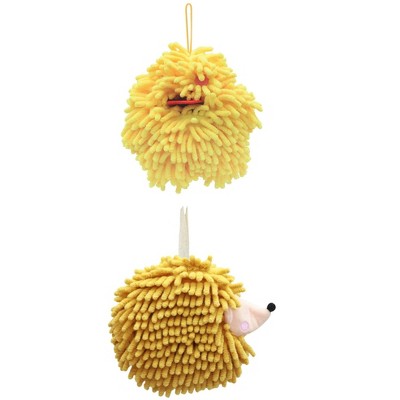 REGALWOVEN Fuzzy Cute Cartoon Decorative Hand Drying Hanging Ball Hand Towels 7" x 7" 2 Pcs