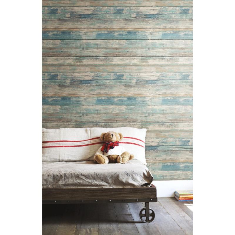 RoomMates Distressed Wood Peel And Stick Wallpaper Blue, 4 of 11