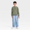 Boys' Striped Pullover Sweater - Cat & Jack™ Olive Green/Cream - 3 of 3