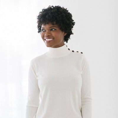 Hope & Henry Womens' Mock Neck Sweater with Button Detail