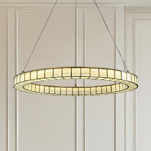 ALOADECOR 32'' Modern Halo Round Art Glass Integrated Led Chandelier Brass Art Deco Led Ceiling Light For Dining Room Living Room - 1 of 4