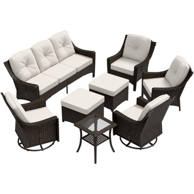 EAGLE PEAK Azure Bay 8 Pieces Wicker Outdoor Patio Furniture Set, Sofa 4 Chairs with Ottomans and Side Table