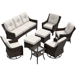 EAGLE PEAK Azure Bay 8 Pieces Wicker Outdoor Patio Furniture Set, Sofa 4 Chairs with Ottomans and Side Table - 1 of 4