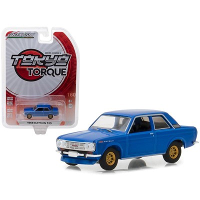 1968 Datsun 510 Street Racer Blue with Gold Wheels Tokyo Torque Series 2 1/64 Diecast Model Car by Greenlight