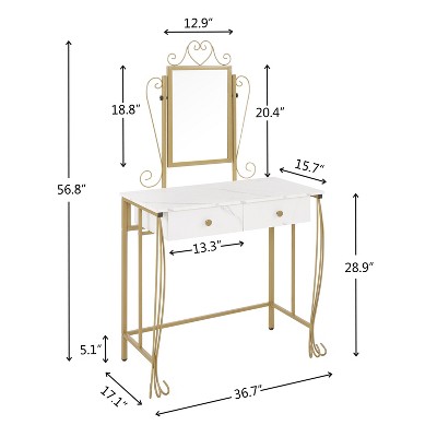 Elegant White and Gold Vanity Table Set with Bench