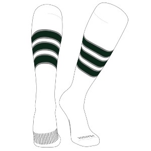 PEAR SOX Striped OTC Baseball, Softball, Football Socks (C) White, Silver, Forest Green - 1 of 3