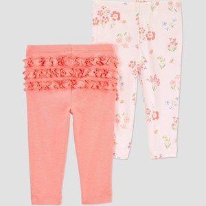 Carter's Just One You®️ Baby Girls' 2pk Coral Floral & Ruffle Pants - Pink - 1 of 3