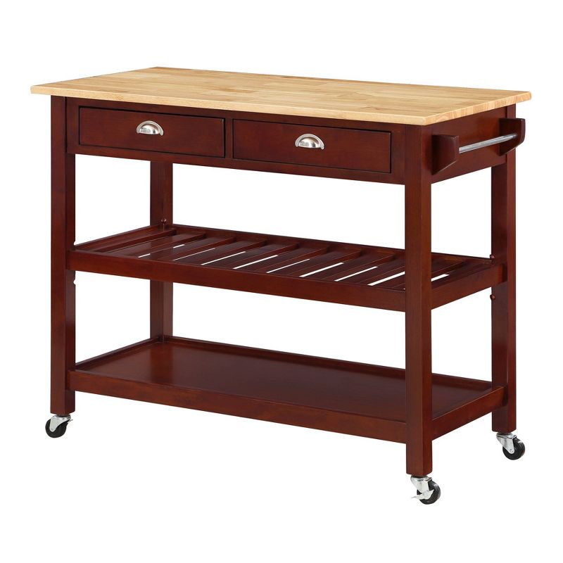 American Heritage 3 Tier Butcher Block Kitchen Cart with Drawers Mahogany - Breighton Home, 1 of 11