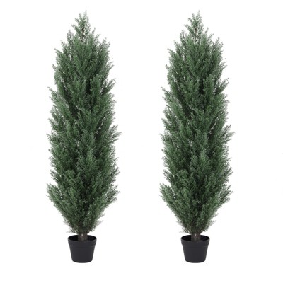 COWLOWN 47" 2 - Pack UV - Treated Artificial Topiary Trees - Realistic Faux Cedar, Pine and Cypress for Outdoor Decor